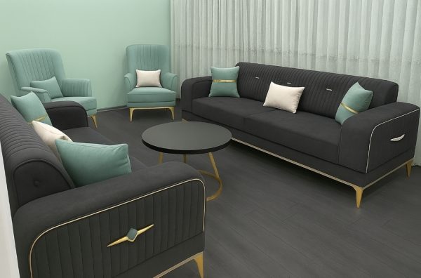 Buy Solid Built Modern Velvet Sofa 3-2-1-1 - Image 3