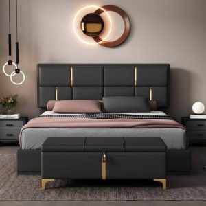 Buy Luxury Custom 6by6 Gold Stripped Bedframe with HDF Bedside Drawers