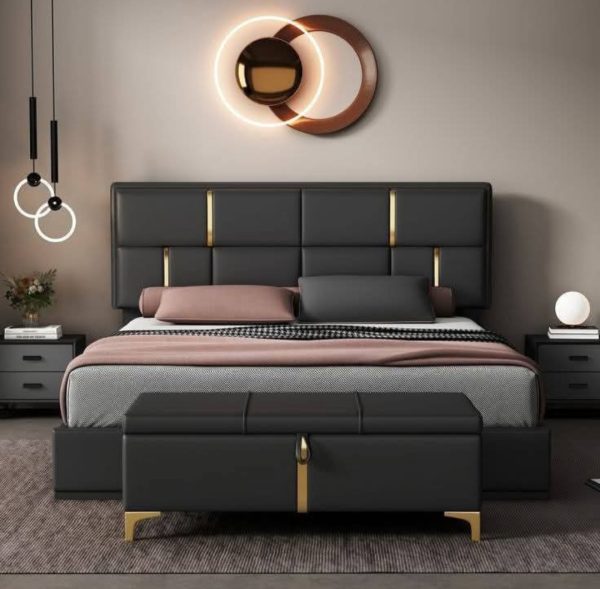 Buy Luxury Custom 6by6 Gold Stripped Bedframe with HDF Bedside Drawers