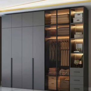 Buy Modern Custom Wardrobe with Glass Doors and LED Lighting