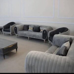 Buy Luxury Curved Velvet Sofa Set with Bold Black Details