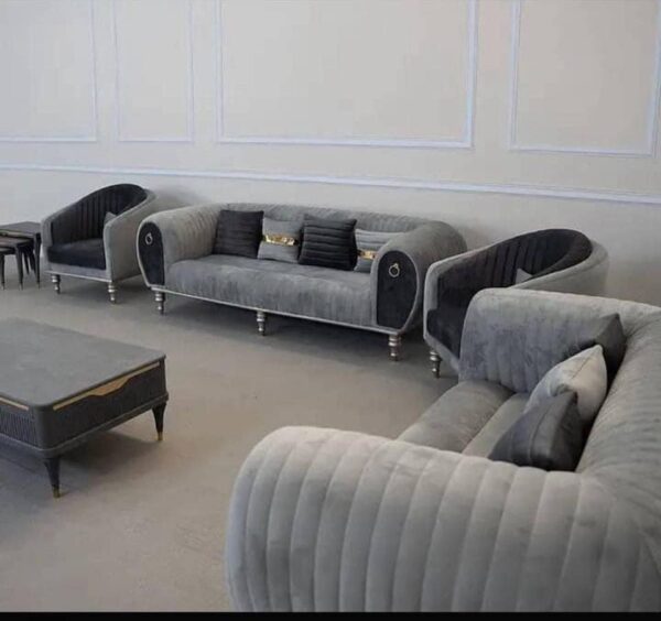 Buy Luxury Curved Velvet Sofa Set with Bold Black Details