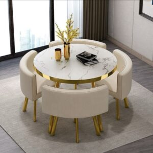 Buy Luxury Round Marble-top Dining Table Set with Gold Base
