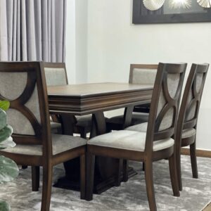 Buy Classic 6-Seater Wooden Dining Table Set with Upholstered Back Chairs