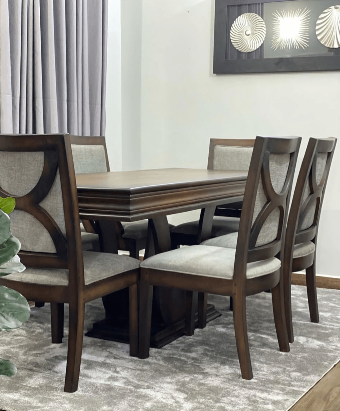 Buy Classic 6-Seater Wooden Dining Table Set with Upholstered Back Chairs