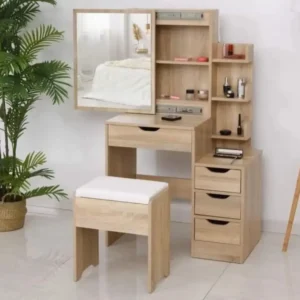 Buy Elegant Vanity Table with Mirror, Hidden Storage & Stool
