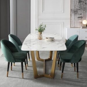 Buy Luxury 6-Seater White Marble Dining Table Set with Velvet Chairs
