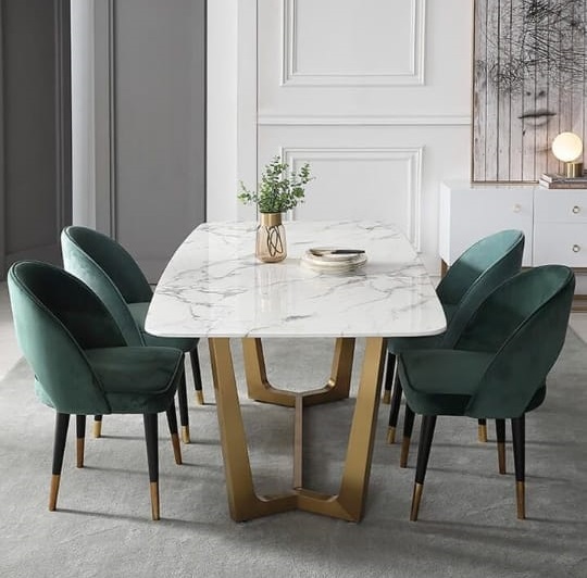 Buy Luxury 6-Seater White Marble Dining Table Set with Velvet Chairs