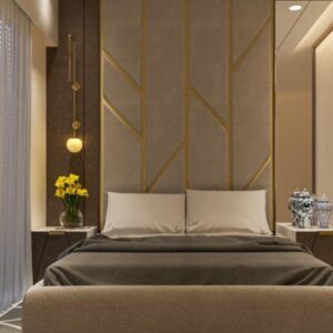 Buy Luxury Modern 4by6 Bed Frame with Padded Geometric Headboard
