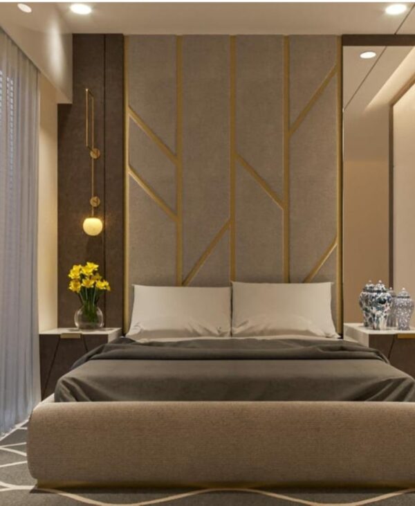 Buy Luxury Modern 4by6 Bed Frame with Padded Geometric Headboard