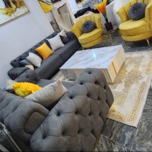 Buy Luxury Tufted Sofa Set with Yellow Accent Chairs
