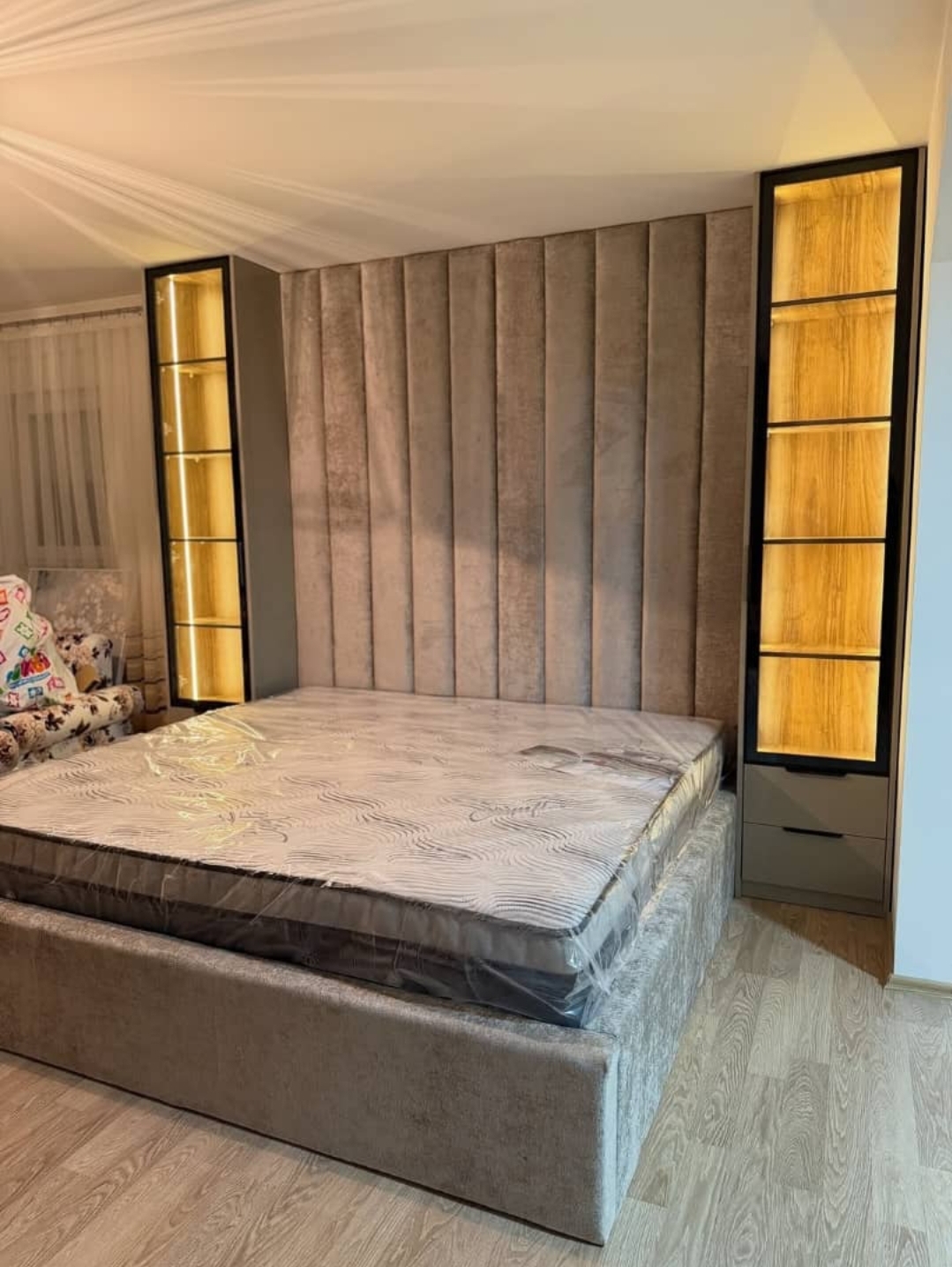 Buy Custom 6by6 Luxury Upholstered Bed Frame with Illuminated Side Towers - Image 2