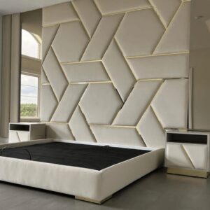 Buy Luxury Geometric Wall 6by6 Bed frame with Custom Upholstered Panels