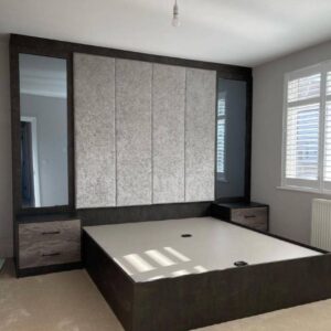 Buy Luxury Upholstered 6by6 Bed frame with Built-In Mirrors and Bedside Drawers