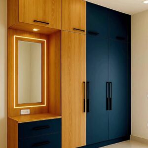 Buy Modern Dual-tone Wardrobe with LED Mirror & Drawers