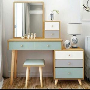 Buy Scandinavian-Inspired Wooden Dressing Table with Mirror & Drawers