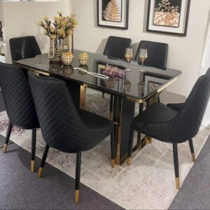 Buy Luxury 6-Seater Black Glass Dining Table Set Lagos | Gold Accents – Gifted Home Furniture