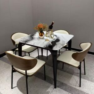 Luxury Modern 4-Seater Square Marble Dining Table Set