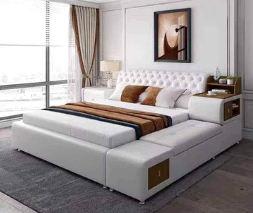 Buy Luxury Tufted Platform Upholstered 6by6 Bedframe with Storage & 1 Bedside