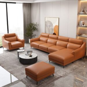 Buy Custom Modern 6-Seater Leather Sectional Sofa Set with Ottoman