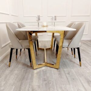 Buy Luxury Custom Marble 6-Seater Dining Table Set with Gold Stainless Steel Base