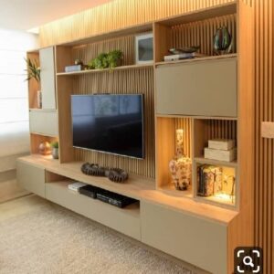 Buy Modern TV Wall Unit with Slatted Wood Panels